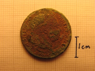 George III counterfeit shilling (head)