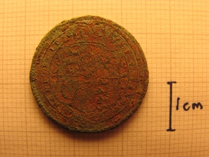 George III counterfeit shilling (tail)