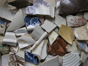 Various shards of old pottery